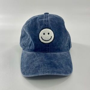 NWT David And Young Blue Acid Wash White Smiley Face Baseball Hat Adjustable